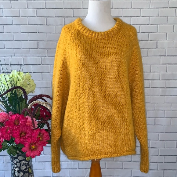Zara Chunky Round Neck Knit Sweater Mustard Medium - Picture 2 of 7